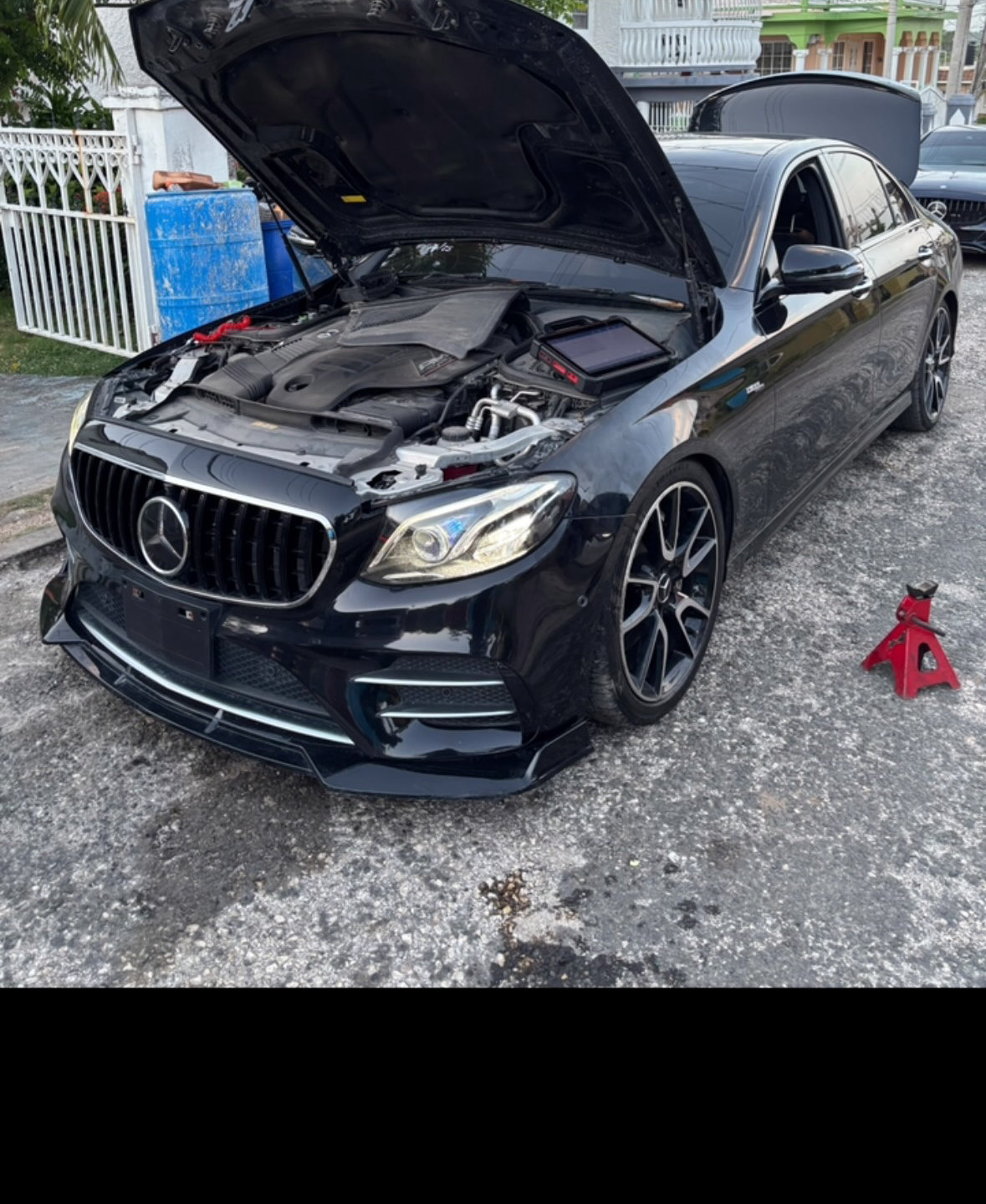 A Mercedes-AMG E53 in for an AC compressor replacement at JRC Automotive